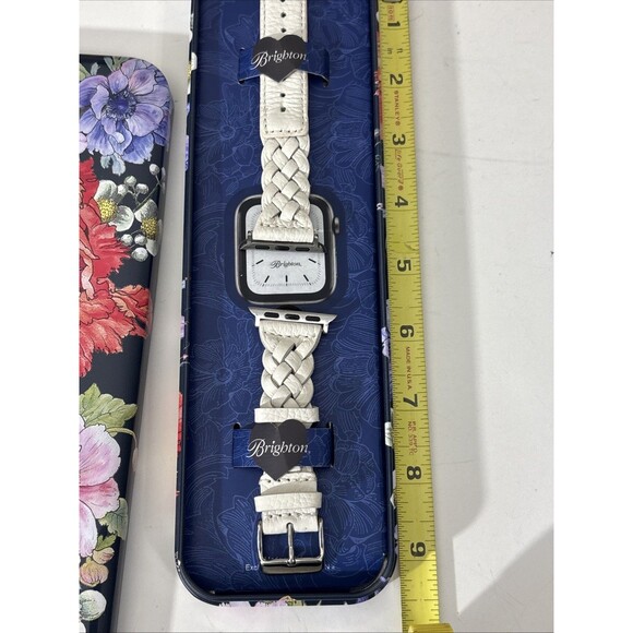 Brighton Sutton Apple Watch Band Braided Leather Shoe White Floral Tin Fit 38mm+ - Picture 10 of 16